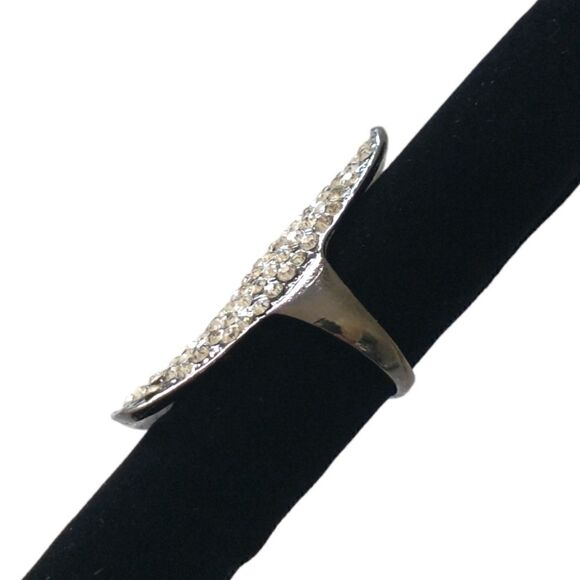 Crystal Rhinestone Knuckle Ring Long Large Gunmetal Clear Statement Sz 9 Chunky. - Picture 14 of 16